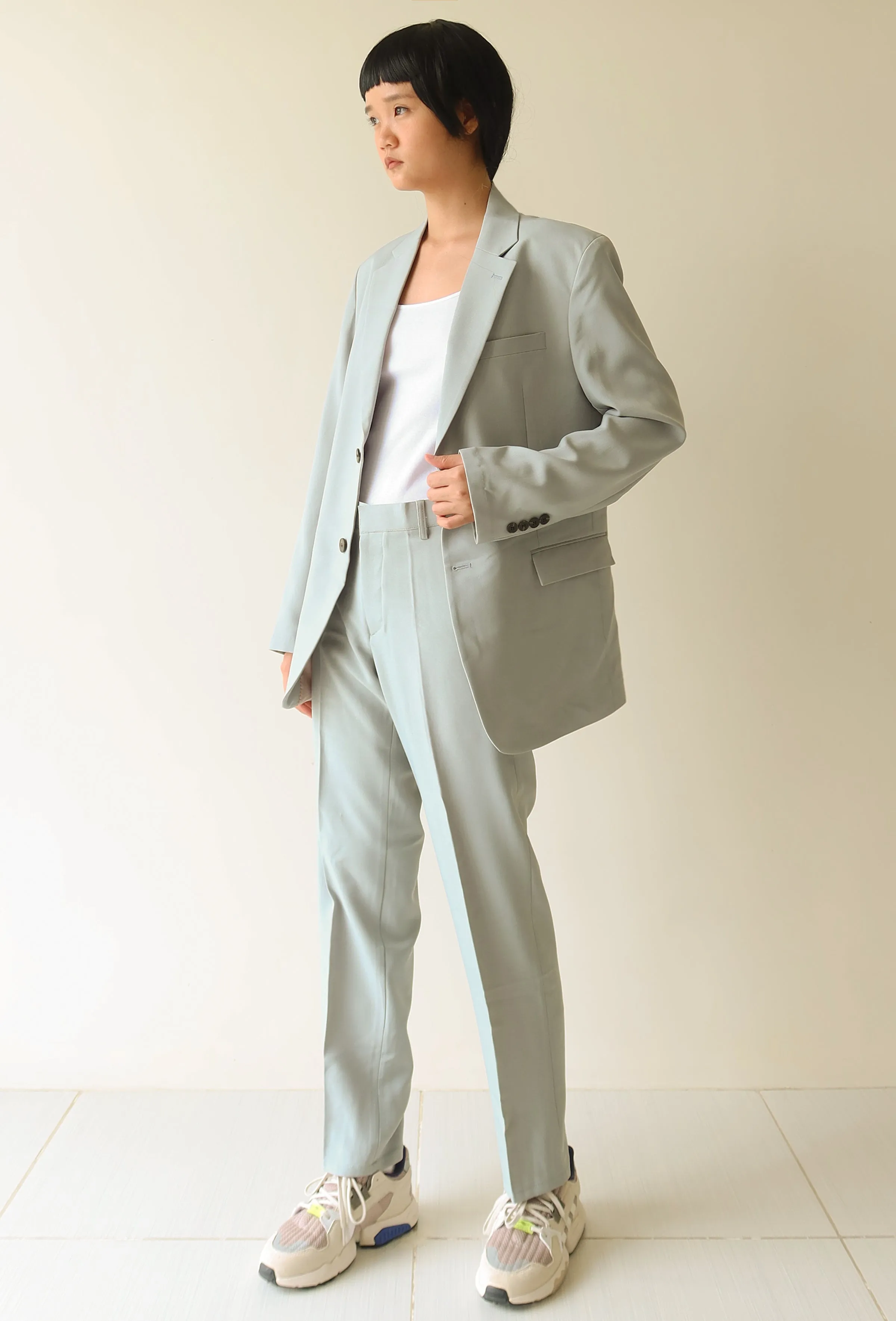 Green Grey Single Breasted Suit Set