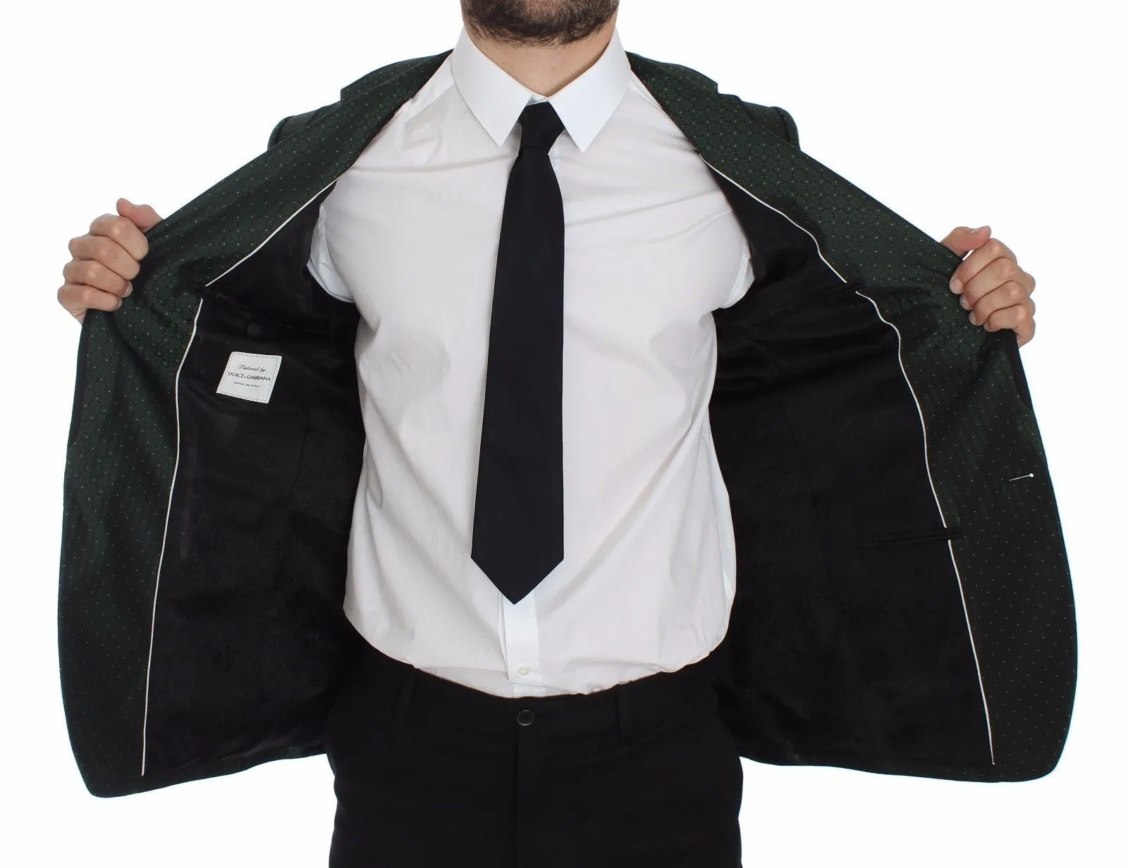 Green Slim Fit Silk Two Button Blazer