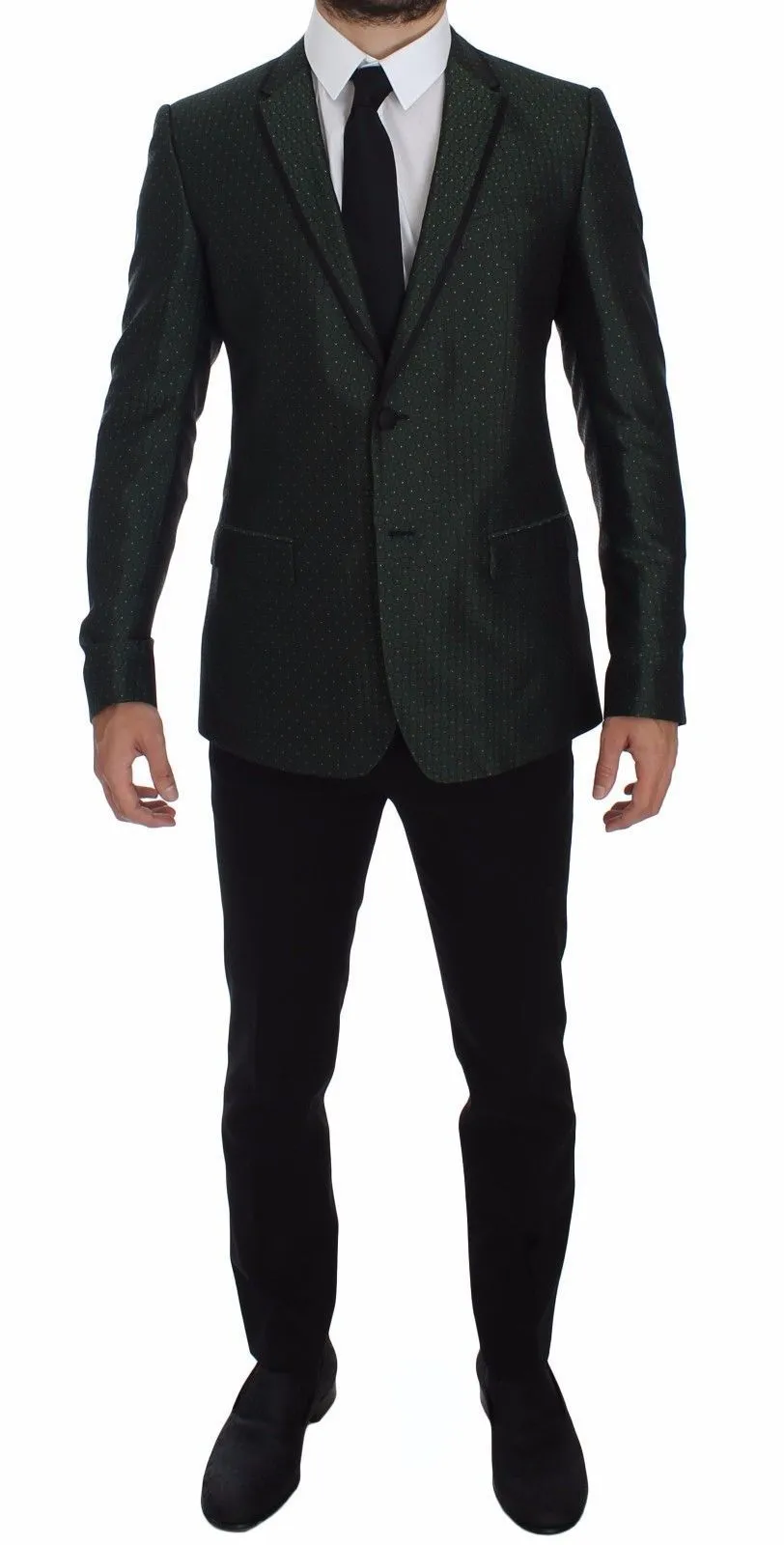 Green Slim Fit Silk Two Button Blazer