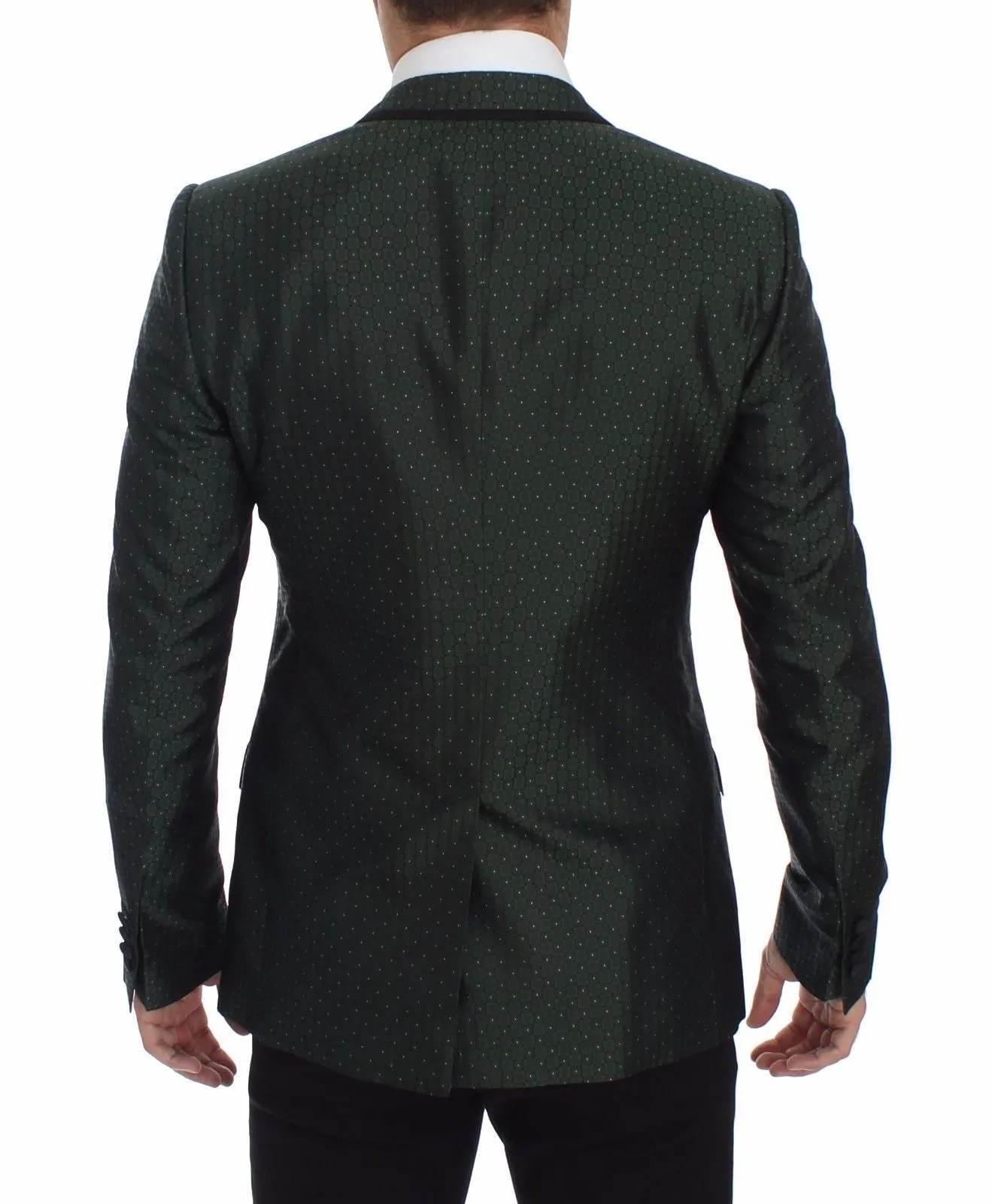 Green Slim Fit Silk Two Button Blazer