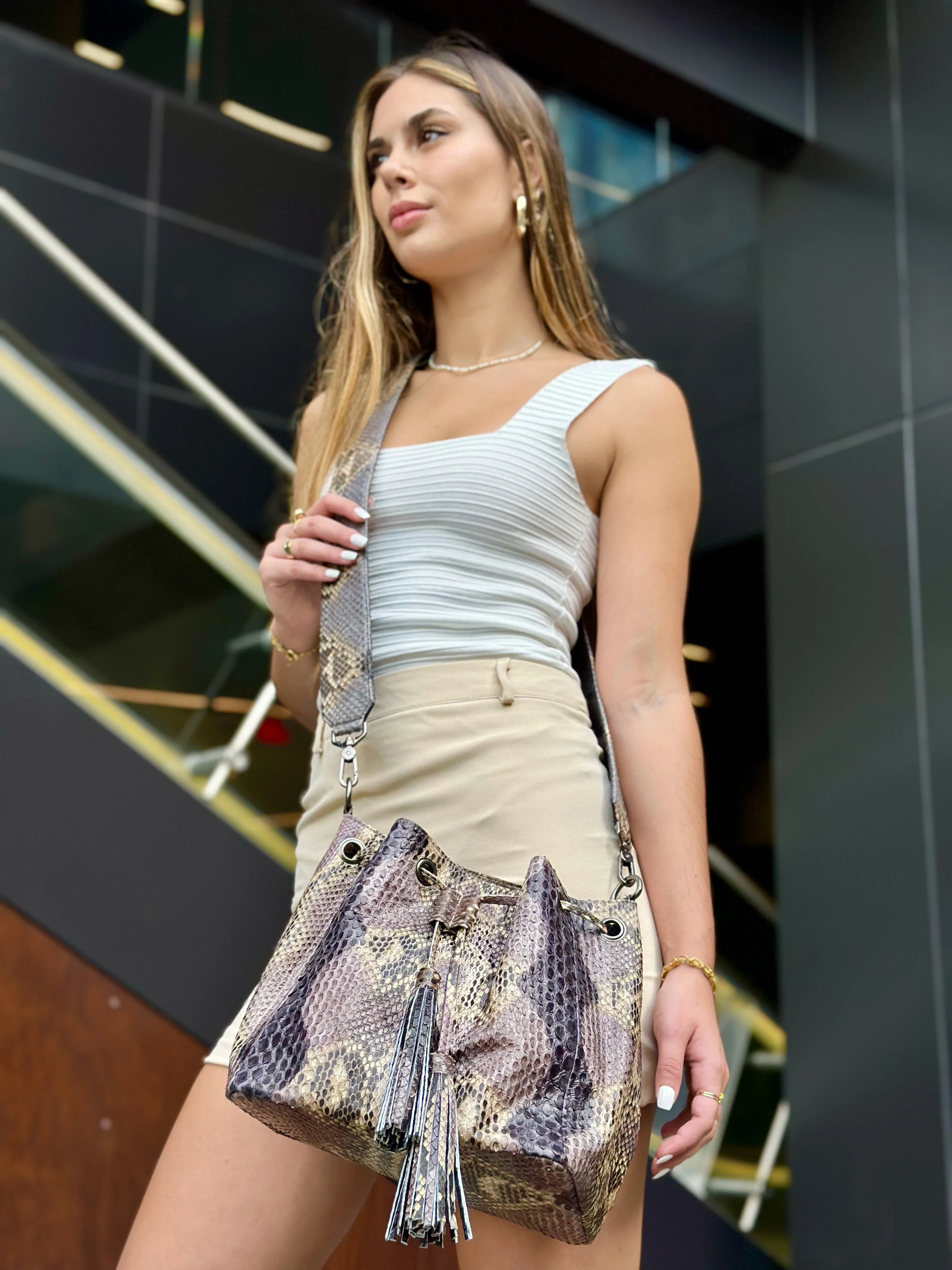 Grey Multicolor Bucket Bag