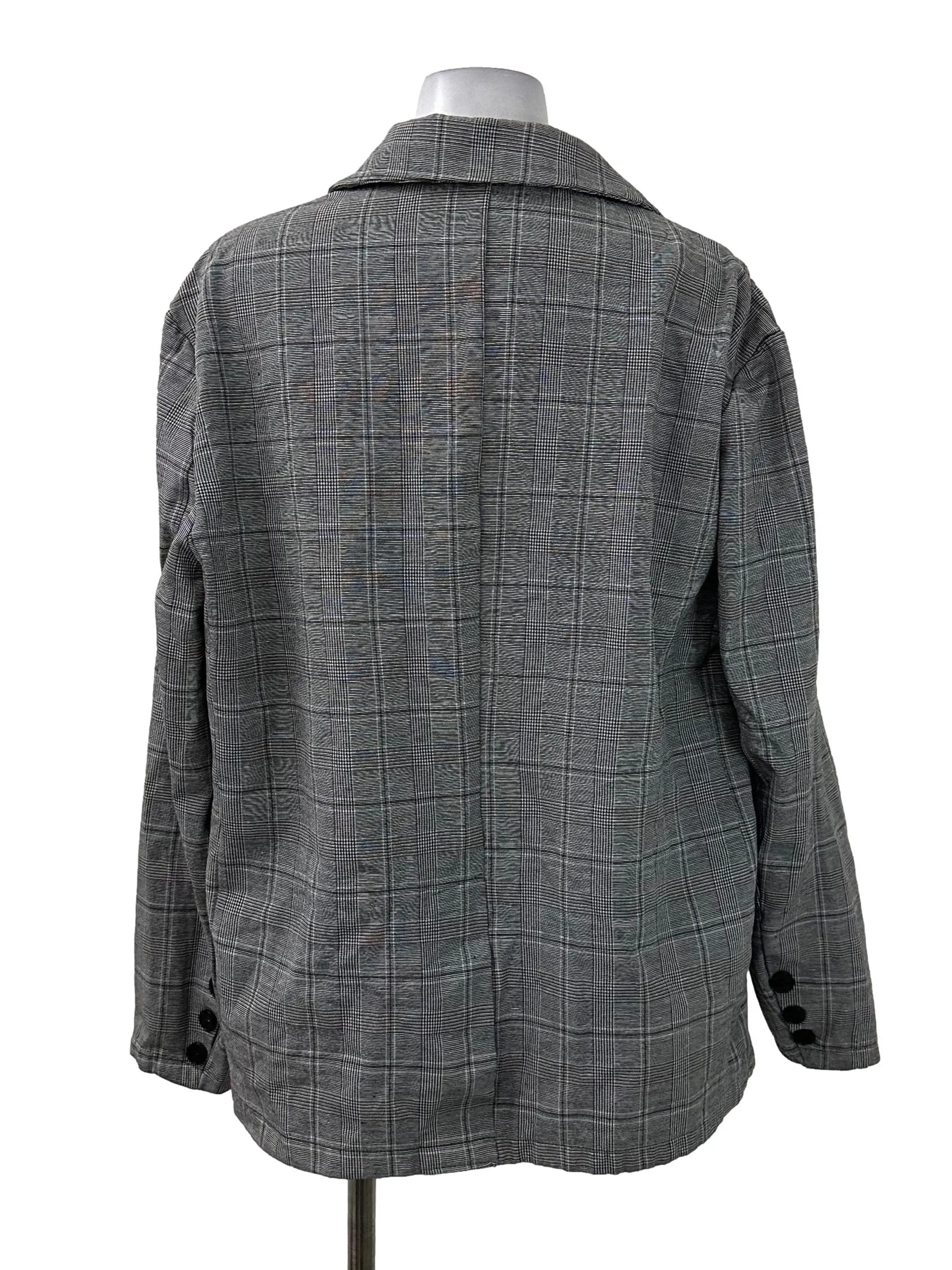 Grey Plaid Double Button Blazer