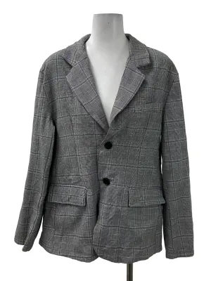 Grey Plaid Double Button Blazer