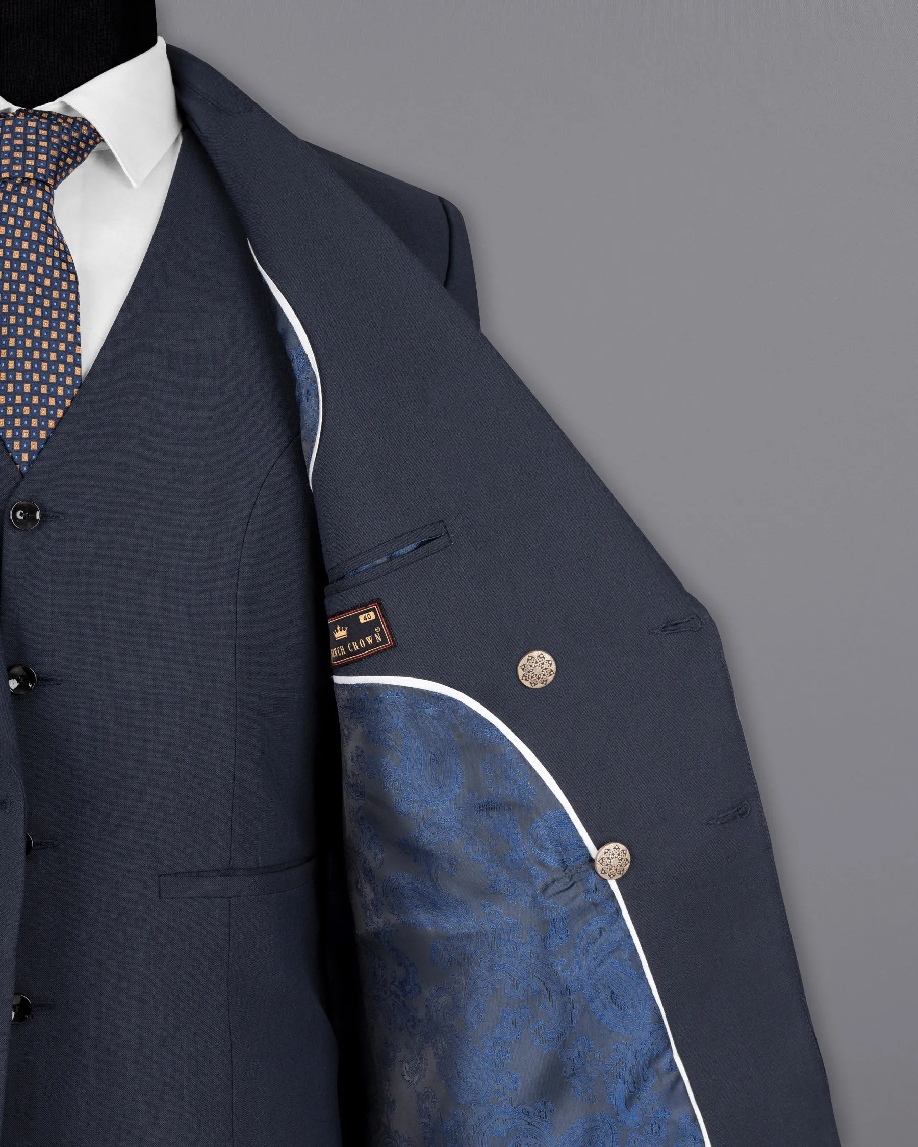 Greyish Blue Double-Breasted Wool Rich Blazer