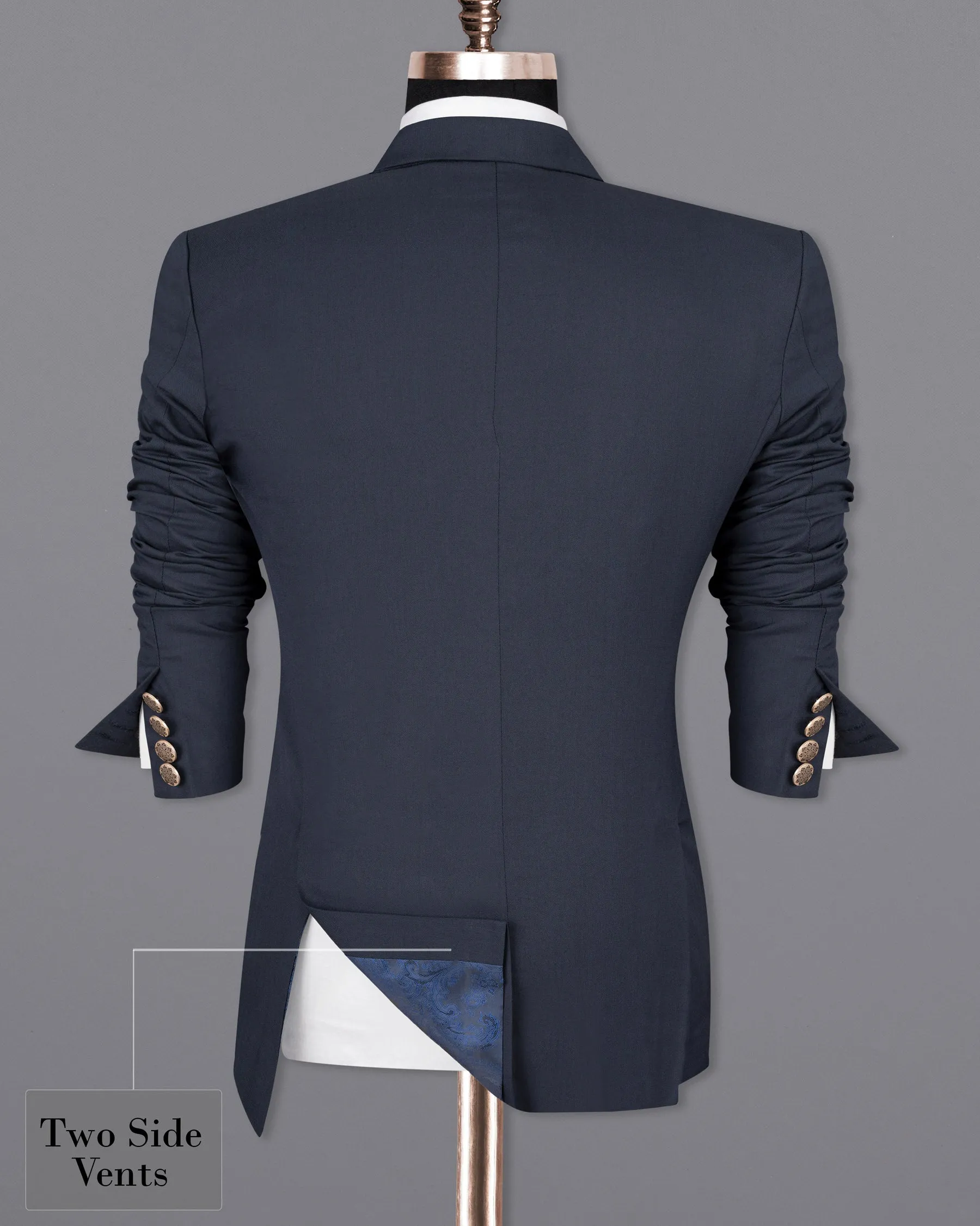 Greyish Blue Double-Breasted Wool Rich Blazer