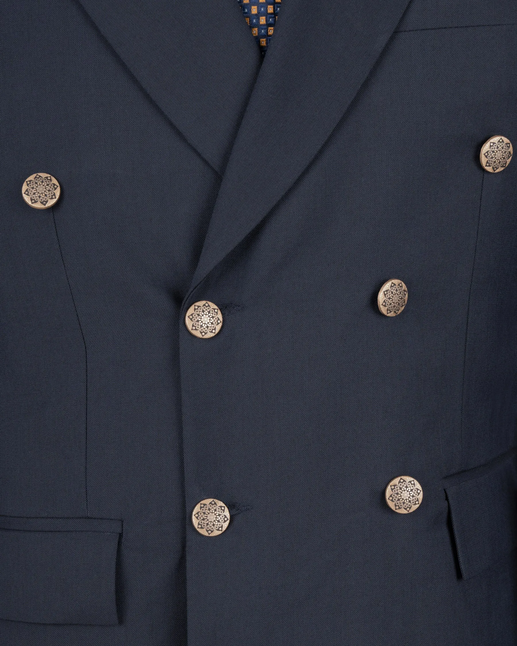 Greyish Blue Double-Breasted Wool Rich Blazer