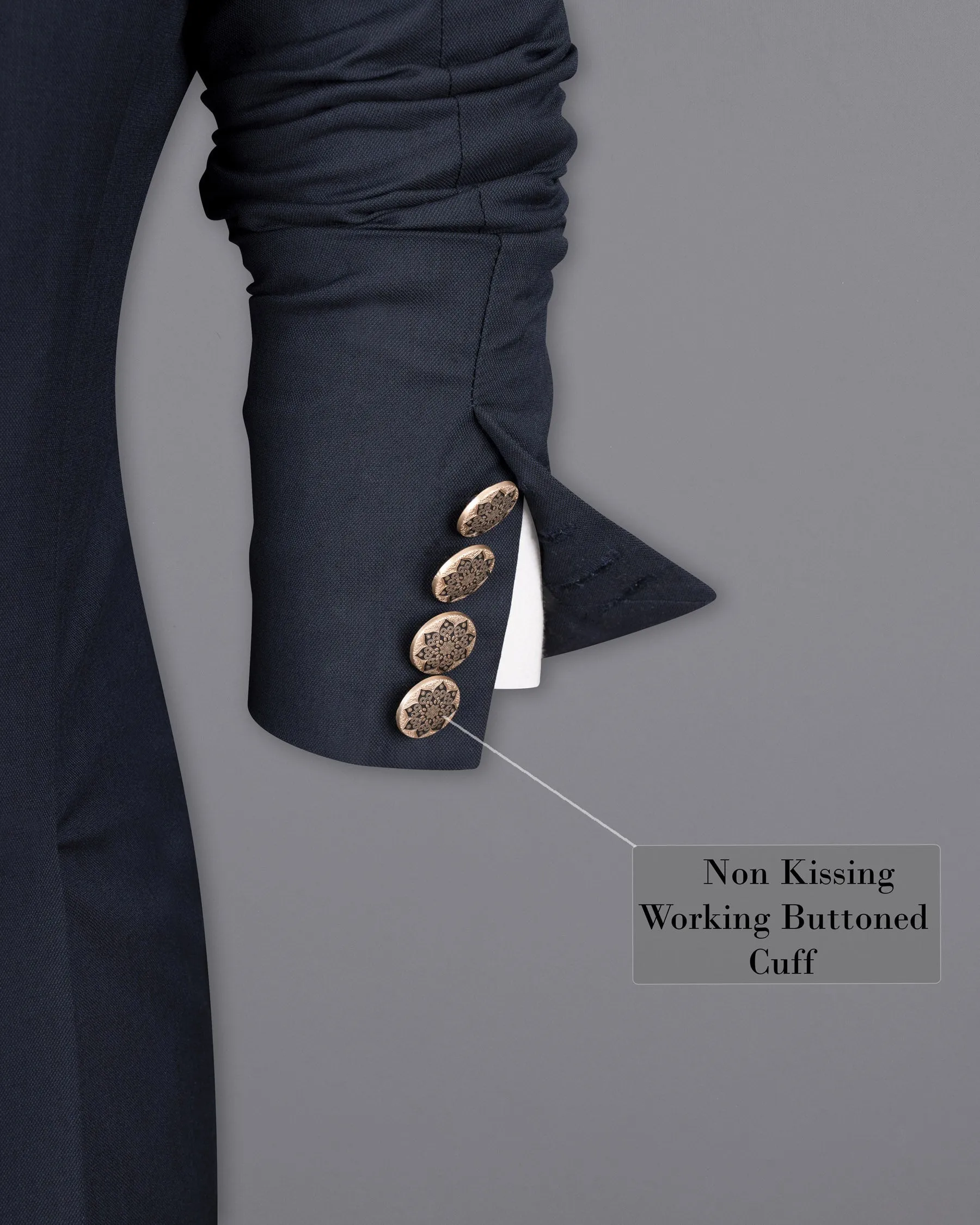 Greyish Blue Double-Breasted Wool Rich Blazer