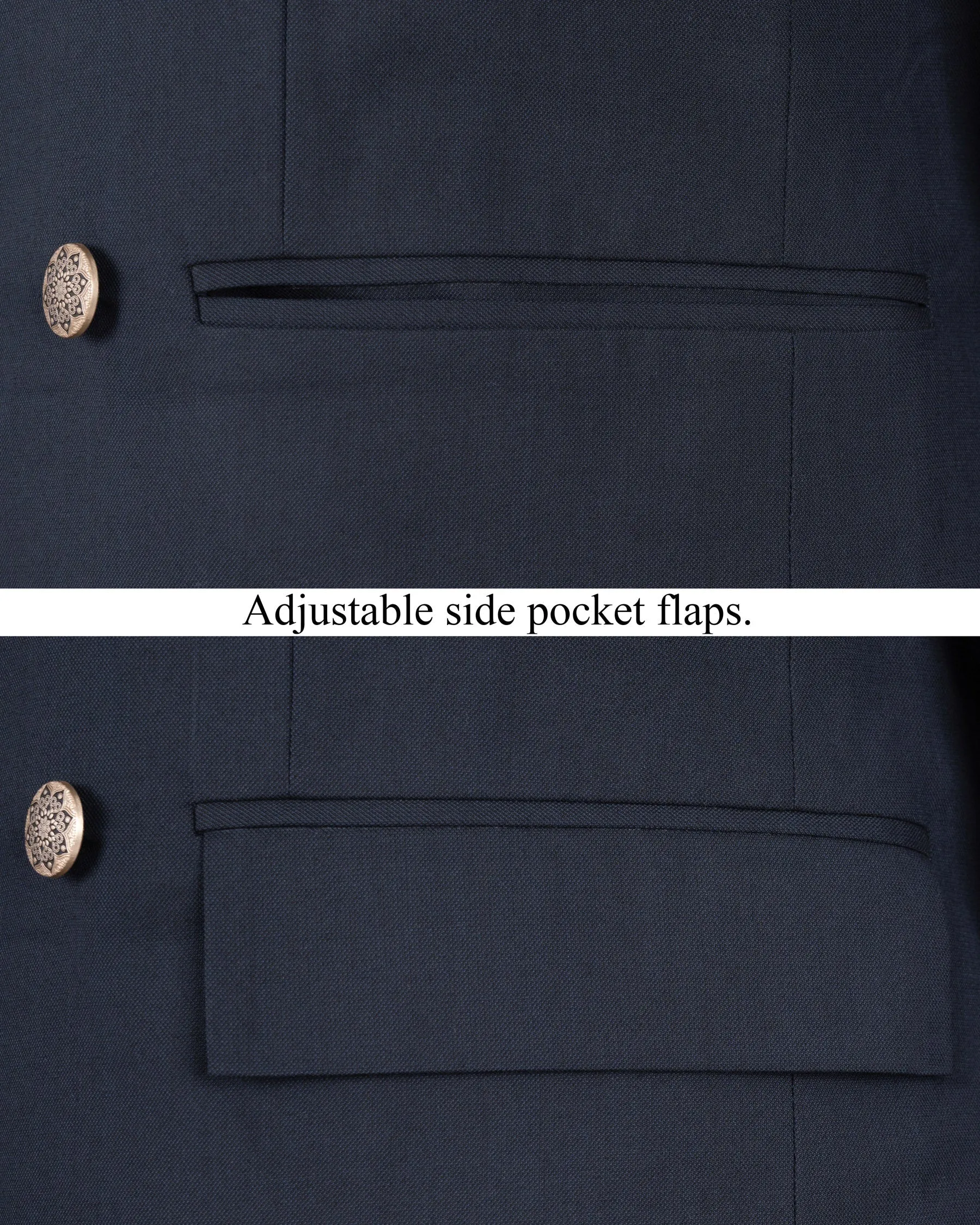 Greyish Blue Double-Breasted Wool Rich Blazer