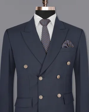 Greyish Blue Double-Breasted Wool Rich Blazer