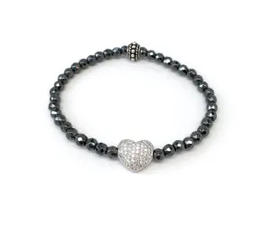 Gunmetal Hematite with Sterling Silver Heart Charm