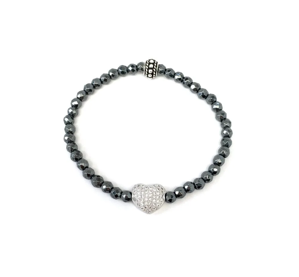 Gunmetal Hematite with Sterling Silver Heart Charm