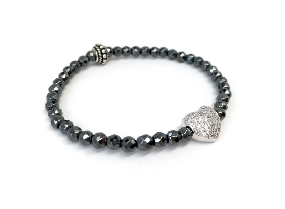 Gunmetal Hematite with Sterling Silver Heart Charm