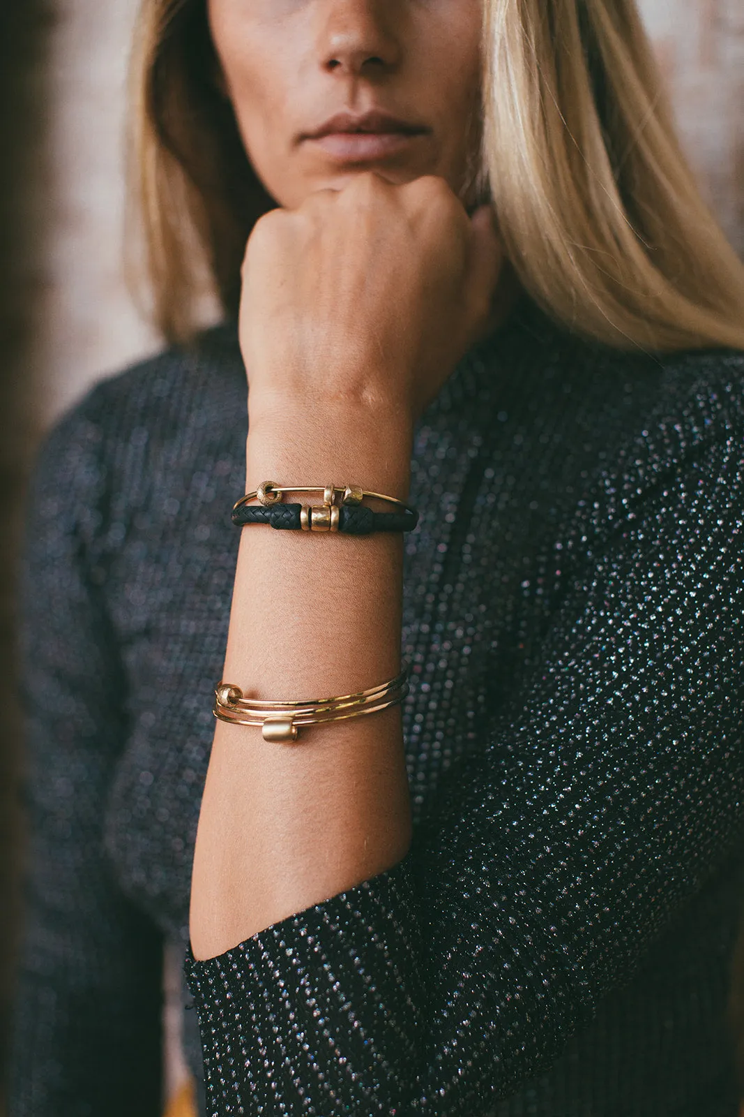 HANA 14k GOLD DIAMOND LEATHER BRACELET