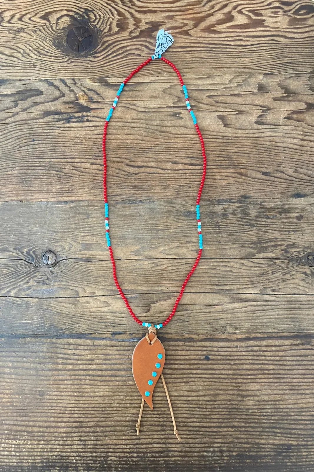 Hanami Leather Teardrop Bead Necklace Red/Turq/Wht