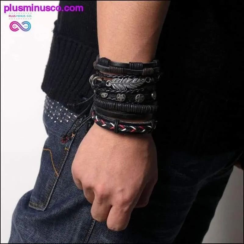 Hand-knitted Multi-layer Leather Feather Leaf Bracelet and