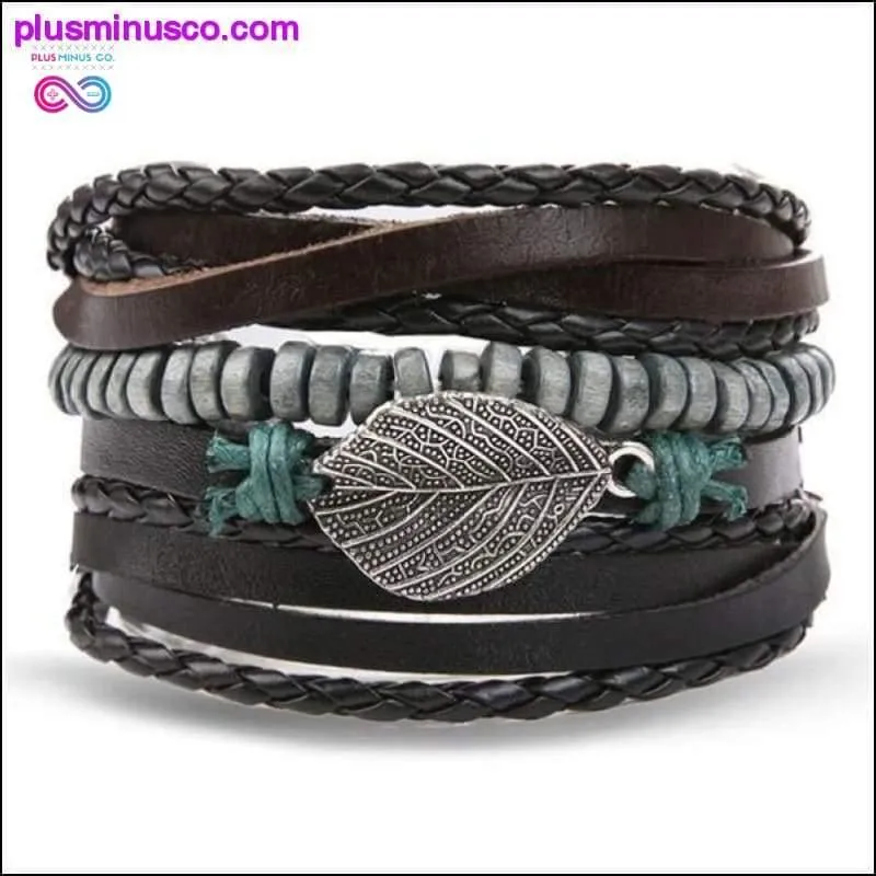Hand-knitted Multi-layer Leather Feather Leaf Bracelet and