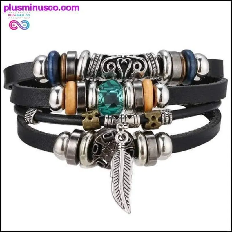 Hand-knitted Multi-layer Leather Feather Leaf Bracelet and