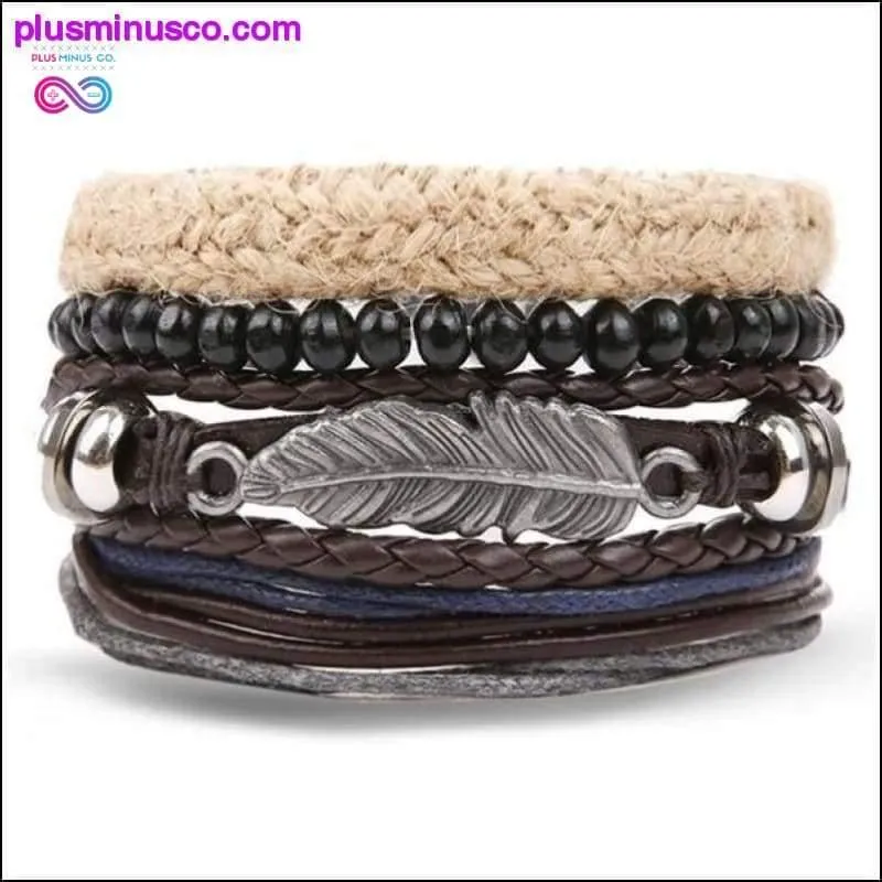 Hand-knitted Multi-layer Leather Feather Leaf Bracelet and