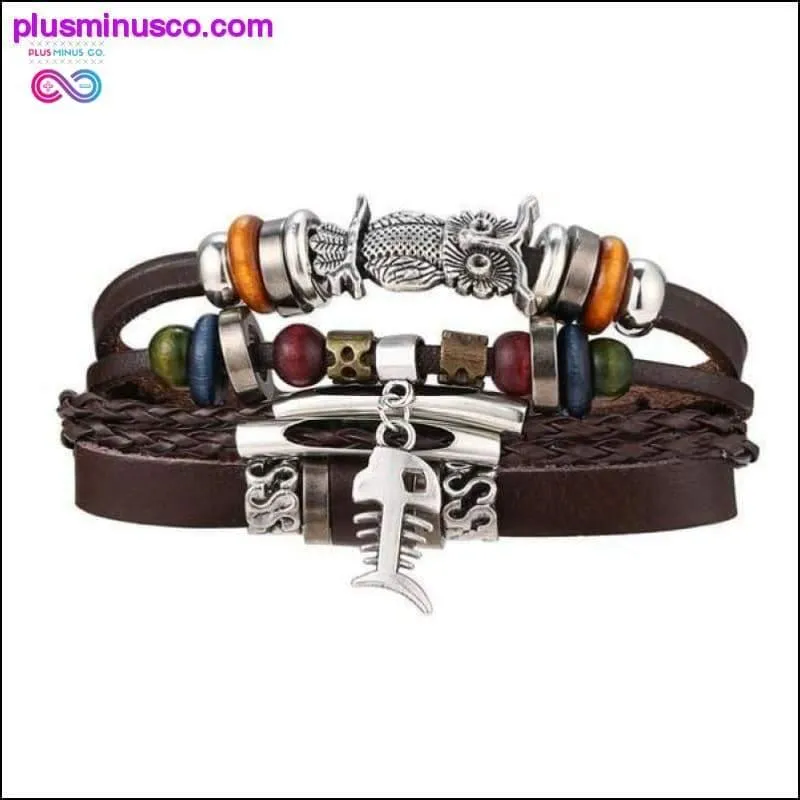Hand-knitted Multi-layer Leather Feather Leaf Bracelet and
