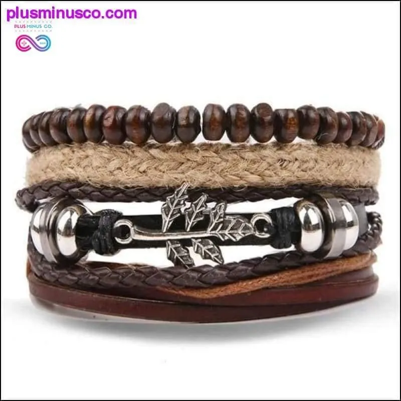 Hand-knitted Multi-layer Leather Feather Leaf Bracelet and