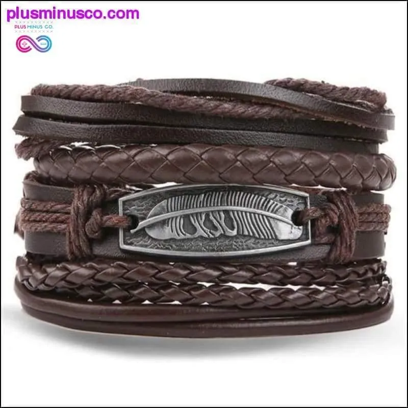 Hand-knitted Multi-layer Leather Feather Leaf Bracelet and