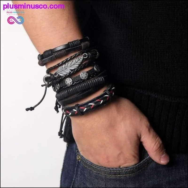 Hand-knitted Multi-layer Leather Feather Leaf Bracelet and