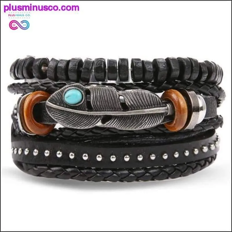 Hand-knitted Multi-layer Leather Feather Leaf Bracelet and