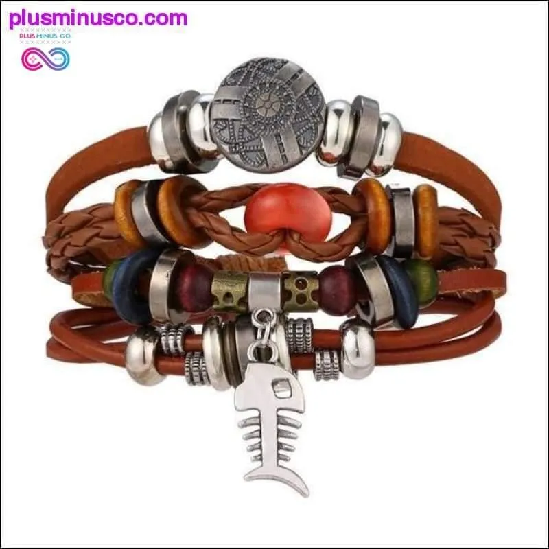 Hand-knitted Multi-layer Leather Feather Leaf Bracelet and