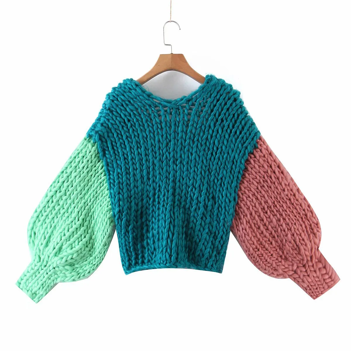 Handicraft Knit Contrast Lantern Sleeve Cardigans