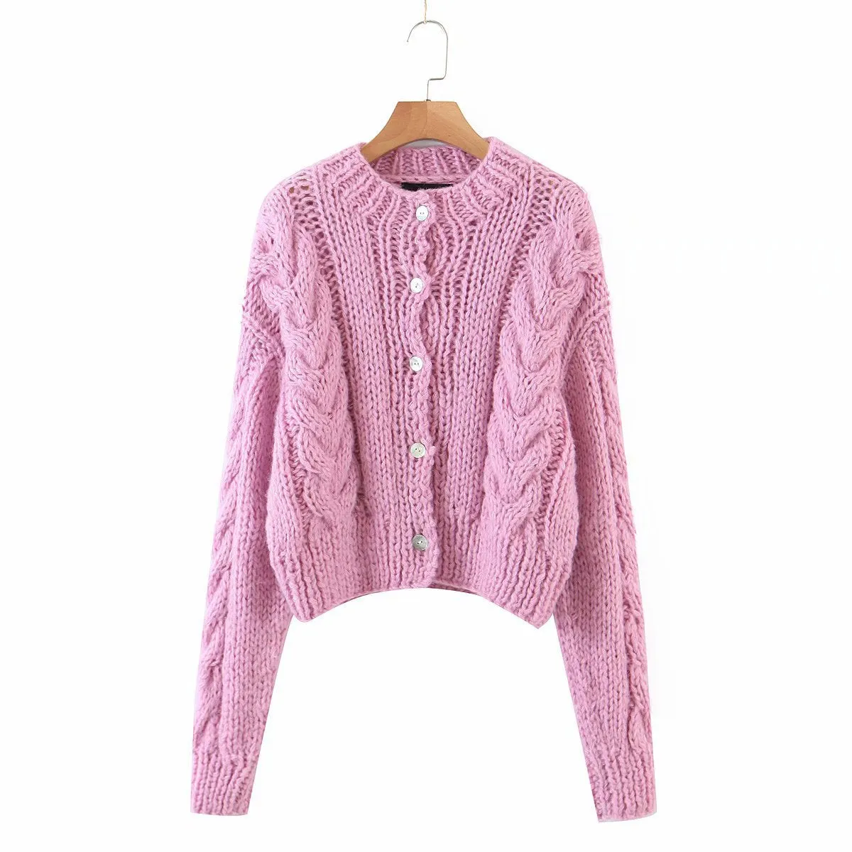Handicraft Single-breasted Knit Splicing Crop Tops Cardigans