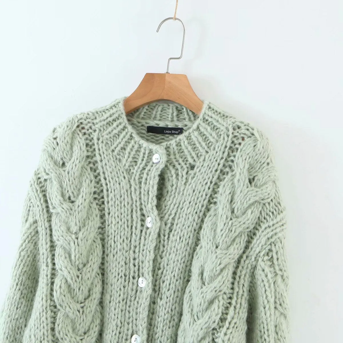Handicraft Single-breasted Knit Splicing Crop Tops Cardigans