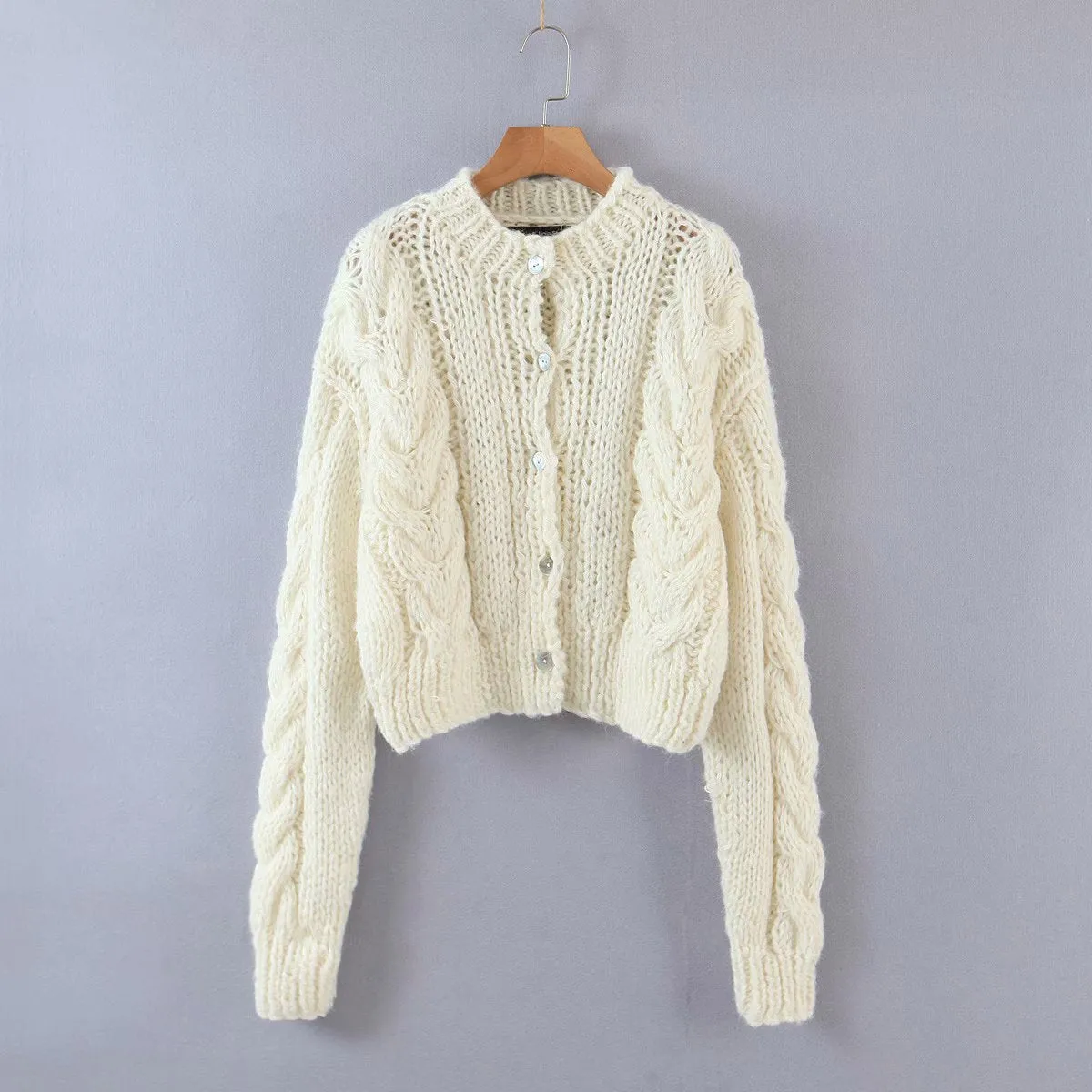Handicraft Single-breasted Knit Splicing Crop Tops Cardigans