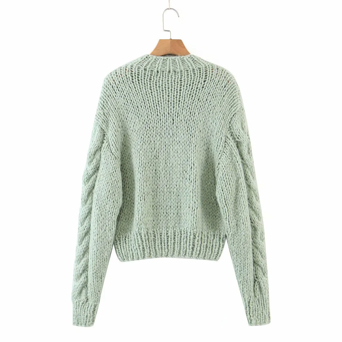 Handicraft Single-breasted Knit Splicing Crop Tops Cardigans