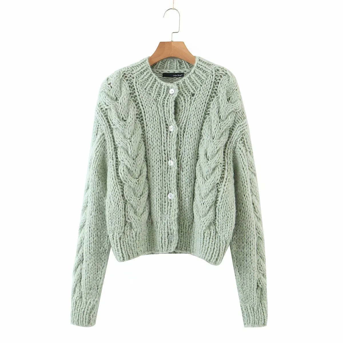 Handicraft Single-breasted Knit Splicing Crop Tops Cardigans