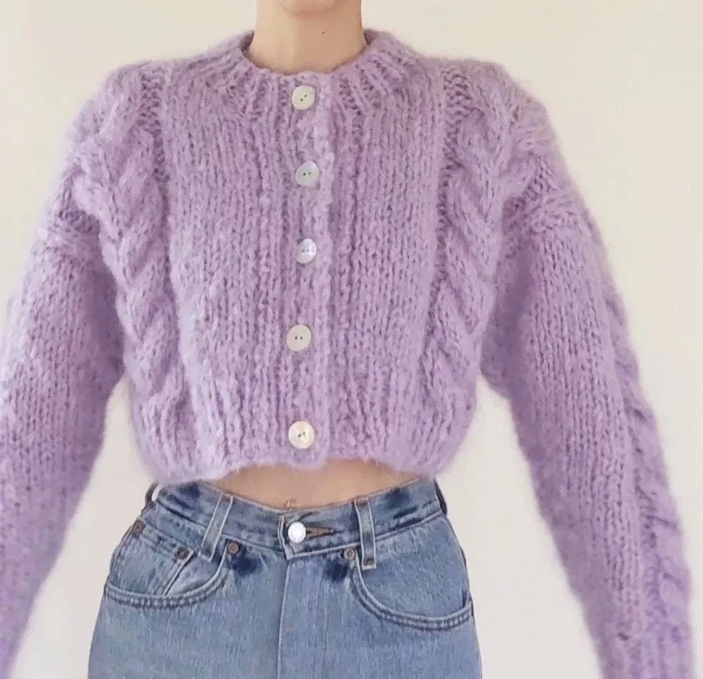 Handicraft Single-breasted Knit Splicing Crop Tops Cardigans