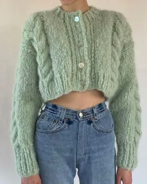 Handicraft Single-breasted Knit Splicing Crop Tops Cardigans