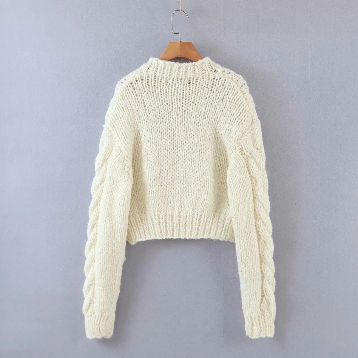 Handicraft Single-breasted Knit Splicing Crop Tops Cardigans