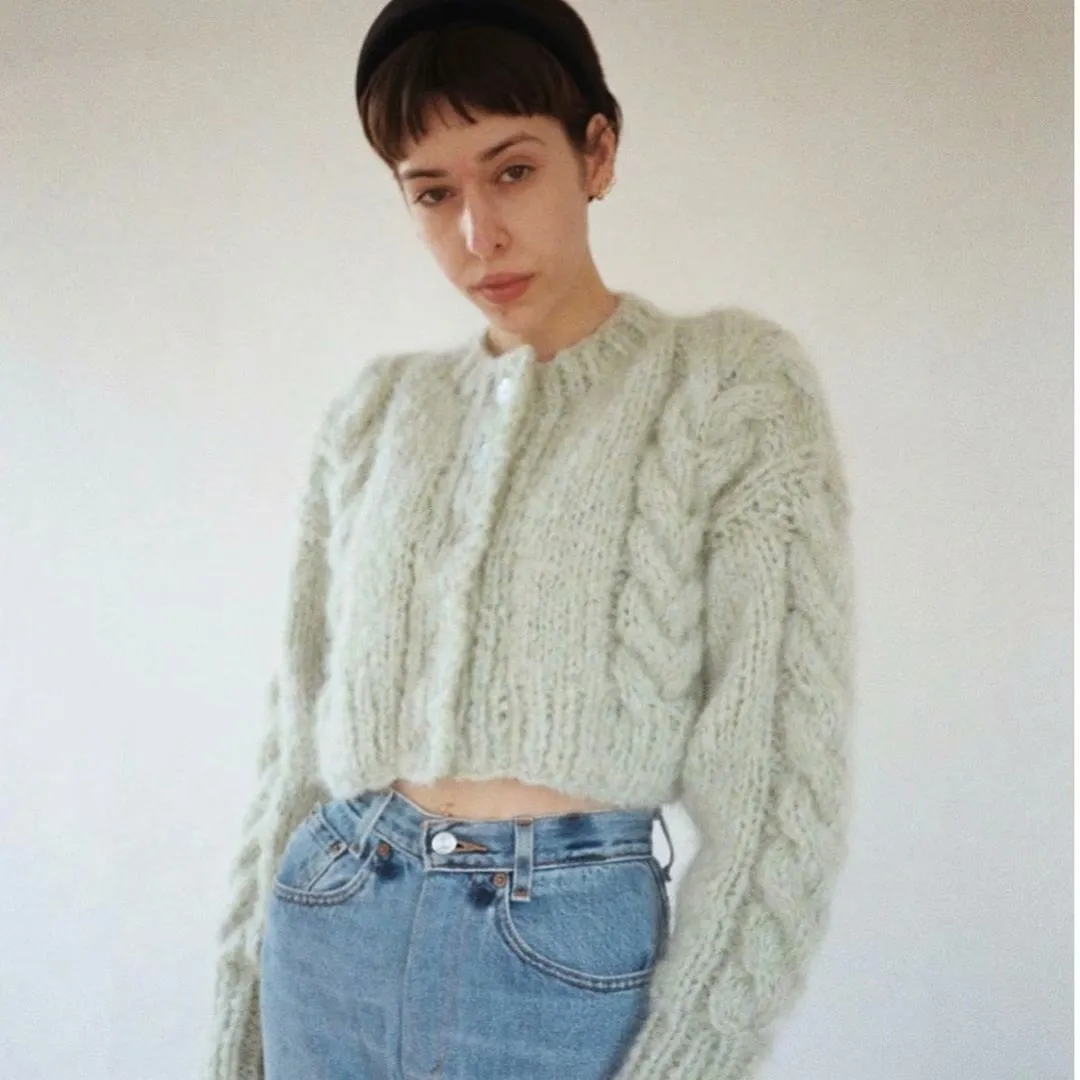 Handicraft Single-breasted Knit Splicing Crop Tops Cardigans