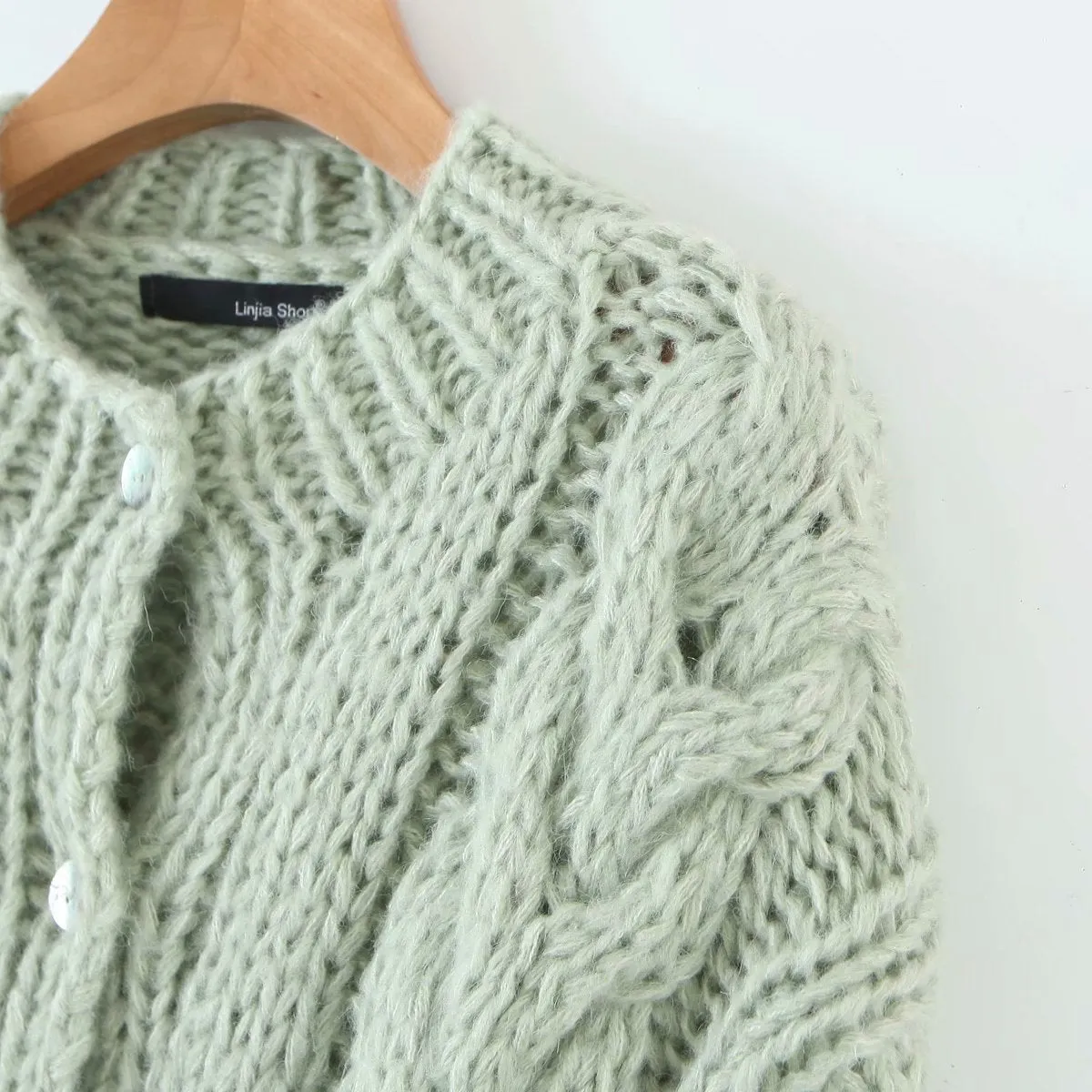 Handicraft Single-breasted Knit Splicing Crop Tops Cardigans