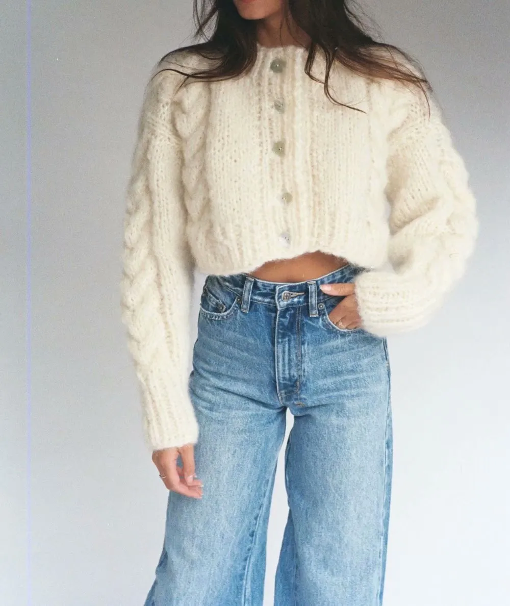 Handicraft Single-breasted Knit Splicing Crop Tops Cardigans