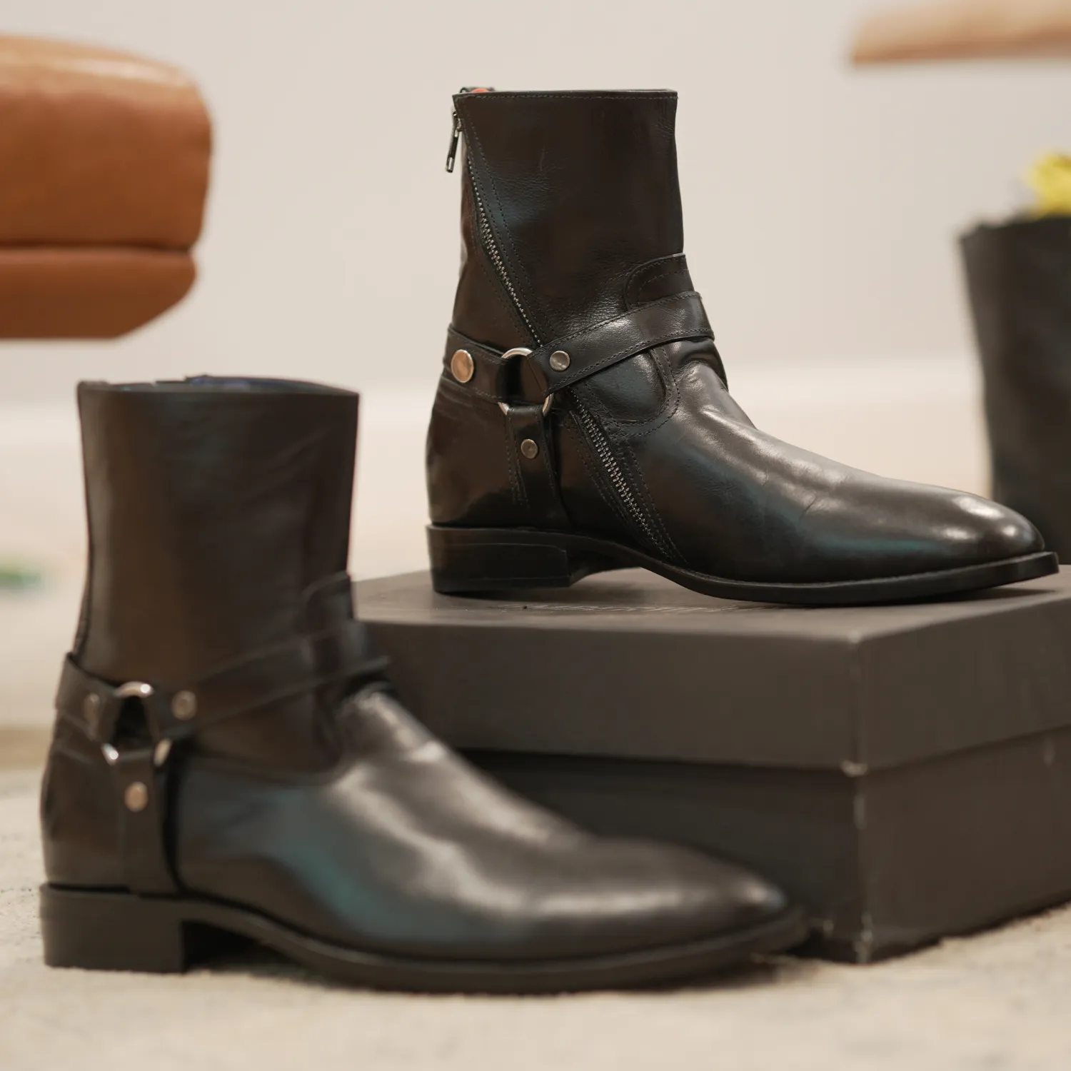 Handmade Chelsea Zipper Full-Grain Leather Ankle Boots