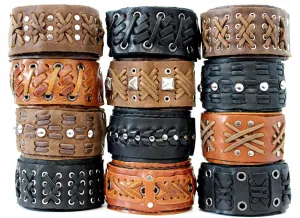 Handmade genuine leather wallet bracelets/ cuffs light metal style (1 pack/$ 8 ea.)
