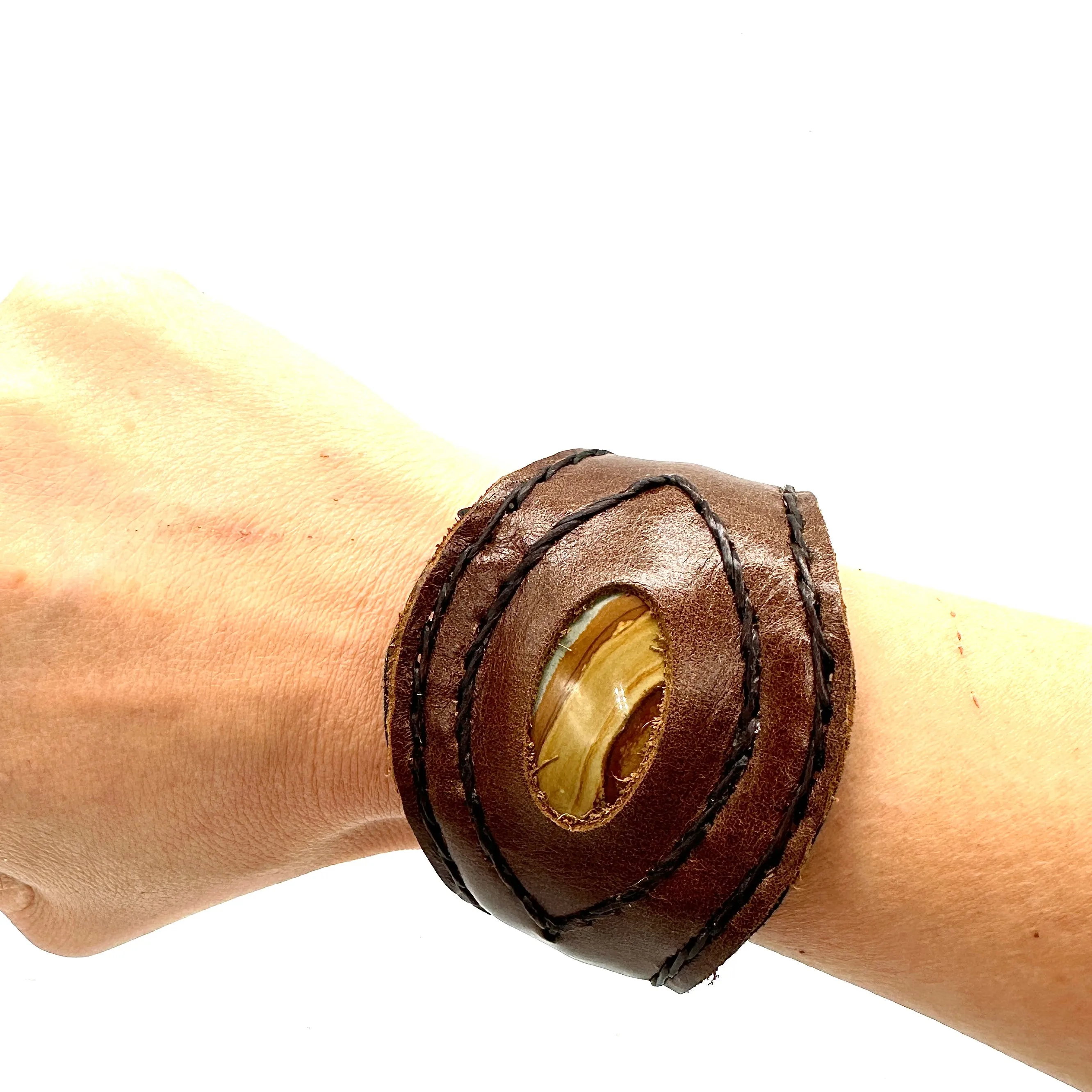 Handmade genuine leather wallet bracelets/ cuffs without gemstone (6 pack/ $12 ea.)