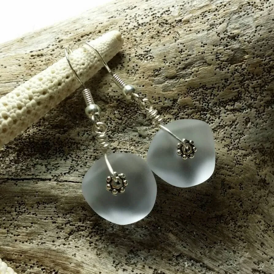 Handmade in Hawaii, purple sea glass earrings,   gift box.beach glass jewelry.sea glass earrings.sea glass jewelry.