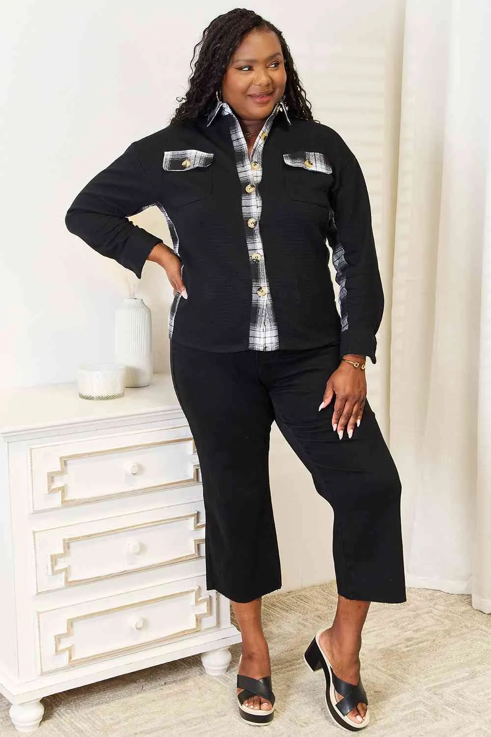 Hazel Blues® |  Double Take Plaid Collared Dropped Shoulder Jacket