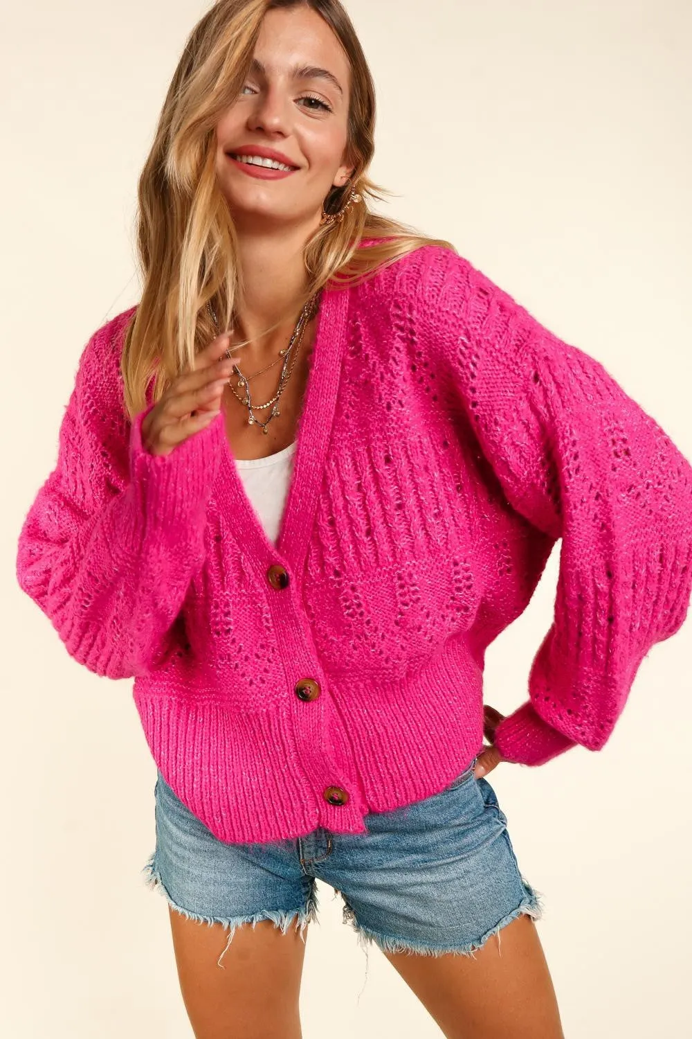 Hazel Blues® |  Haptics Button Down Crop Long Sleeve Cardigan