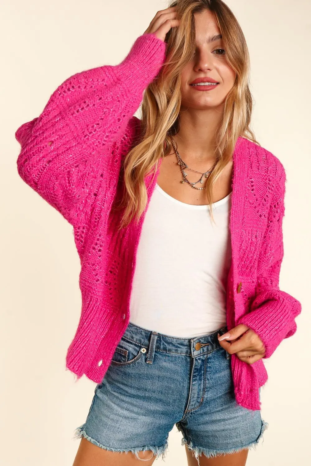 Hazel Blues® |  Haptics Button Down Crop Long Sleeve Cardigan