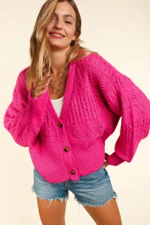 Hazel Blues® |  Haptics Button Down Crop Long Sleeve Cardigan