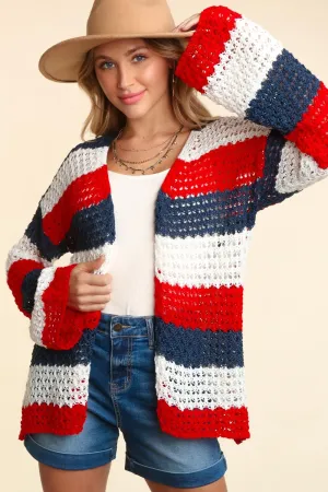 Hazel Blues® |  Haptics Open Front Long Sleeve Stripe Cardigan