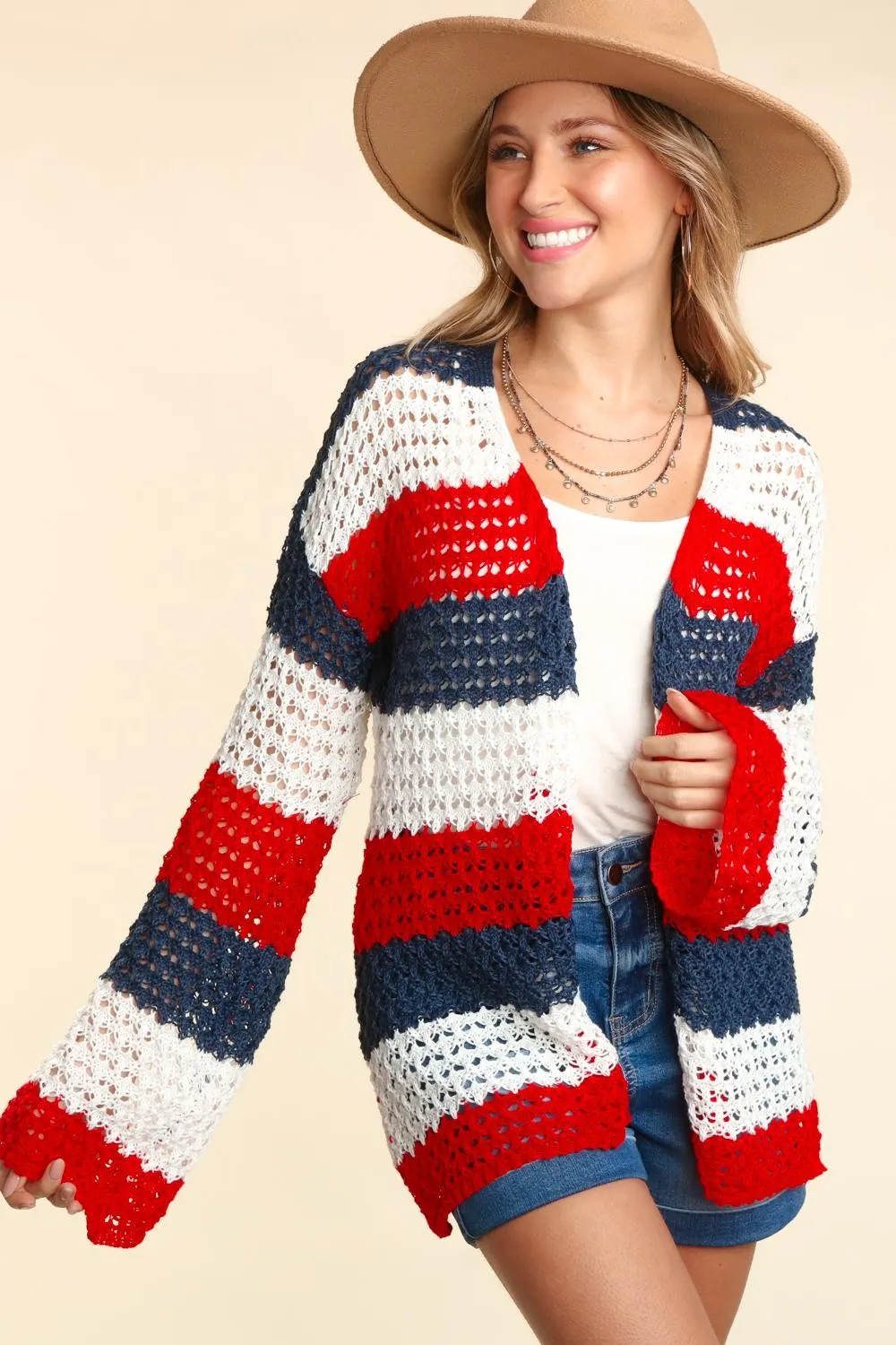 Hazel Blues® |  Haptics Open Front Long Sleeve Stripe Cardigan